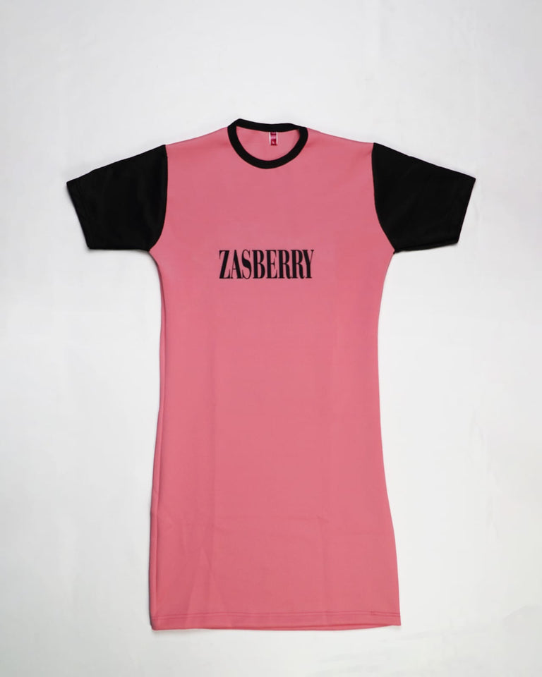 Zasberry Women's T-Shirt Dress Pink/Black Hand Logo Print
