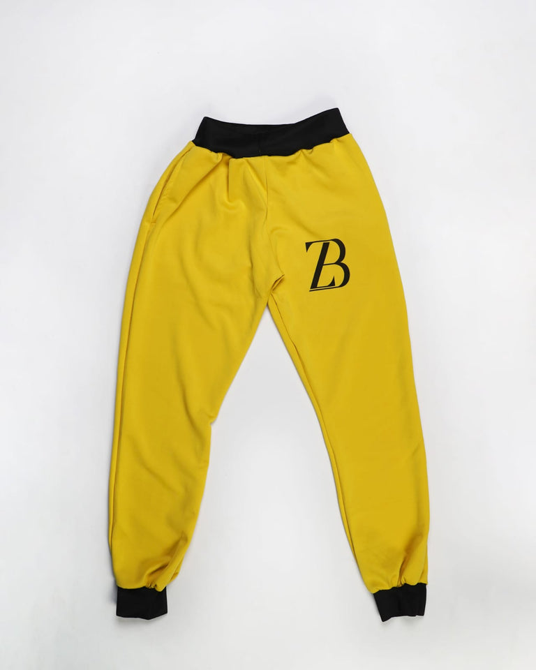 Zasberry Unisex Hoodie Pants In Yellow With Black Logo Print