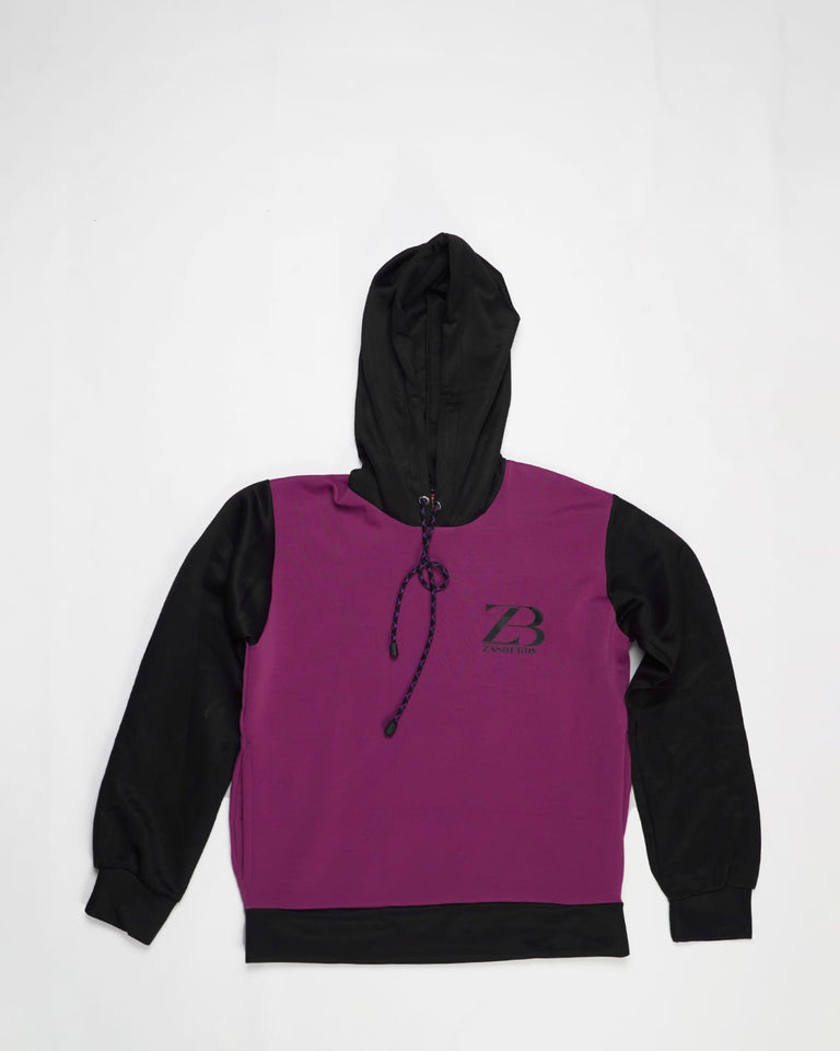 Zasberry Unisex Hoodie Top Purple/Black Hand With Logo Print