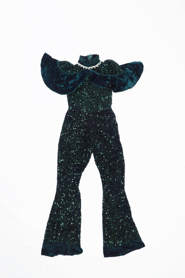 Zasberry Luxury Sequence Jumpsuit In Dark Green