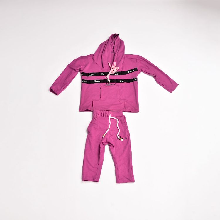 Zasberry Kids Pink Hoodie Logo Strap Two-Piece Set