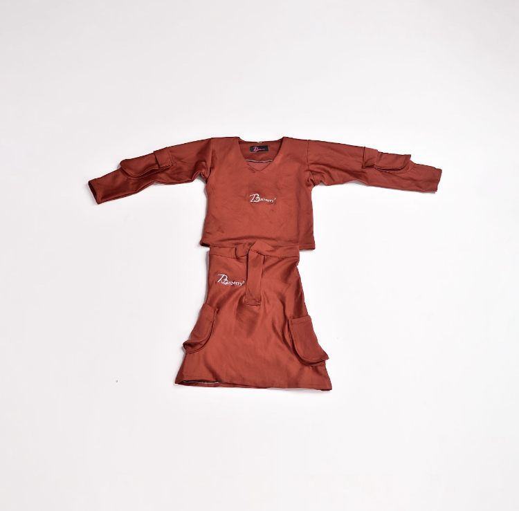 Zasberry Kids Rust Brown Long Sleeve Top & Pocket Skirt Set