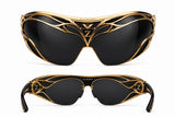 Zasberry Obsidian Crown™ Luxury Shield Sunglasses – Black Diamond Lens with 24K Gold Sculpted Frame