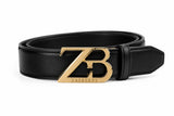 Zasberry Sovereign ZB™ Signature Leather Belt – Black Italian Leather with 24K Gold Monogram Buckle
