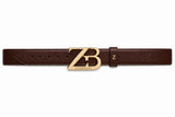Zasberry™ Signature ZB Monogram Leather Belt – Brown &amp; Gold Luxury Edition