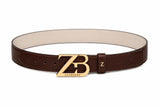 Zasberry™ Signature ZB Monogram Leather Belt – Brown &amp; Gold Luxury Edition