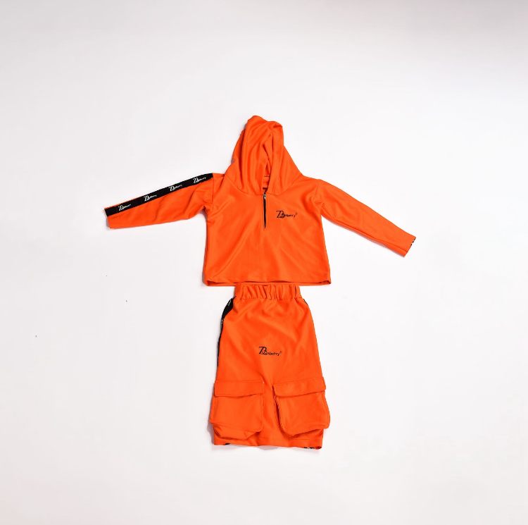 Zasberry Baby Girl Neon Orange Hoodie &amp; Cargo Skirt Set – Trendy Streetwear Outfit