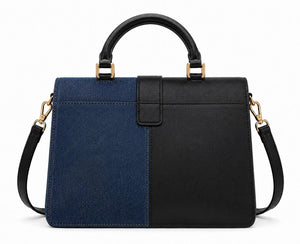 Zasberry® Signature Denim & Leather Handle Handbag – Blue Denim &amp; Black Leather