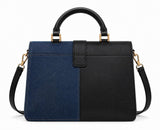 Zasberry® Signature Denim & Leather Handle Handbag – Blue Denim &amp; Black Leather