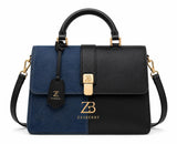 Zasberry® Signature Denim & Leather Handle Handbag – Blue Denim &amp; Black Leather