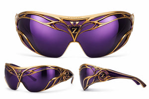 Zasberry Royale Eclipse™ Luxury Shield Sunglasses – 24K Gold Frame with Royal Purple Shield Lens