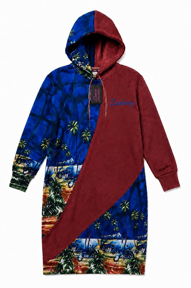Zasberry Luxe double Art Colorblock Hooded Dress – Premium Statement