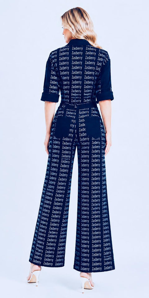 Zasberry-Women Denim Signature Monogram Jumpsuit