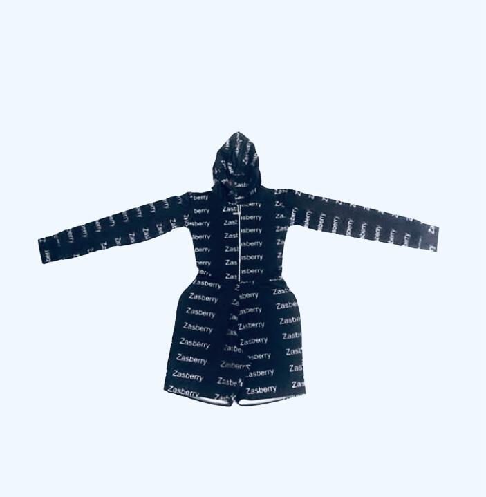 Zasberry Signature Luxe Monogram Hooded Romper-Black
