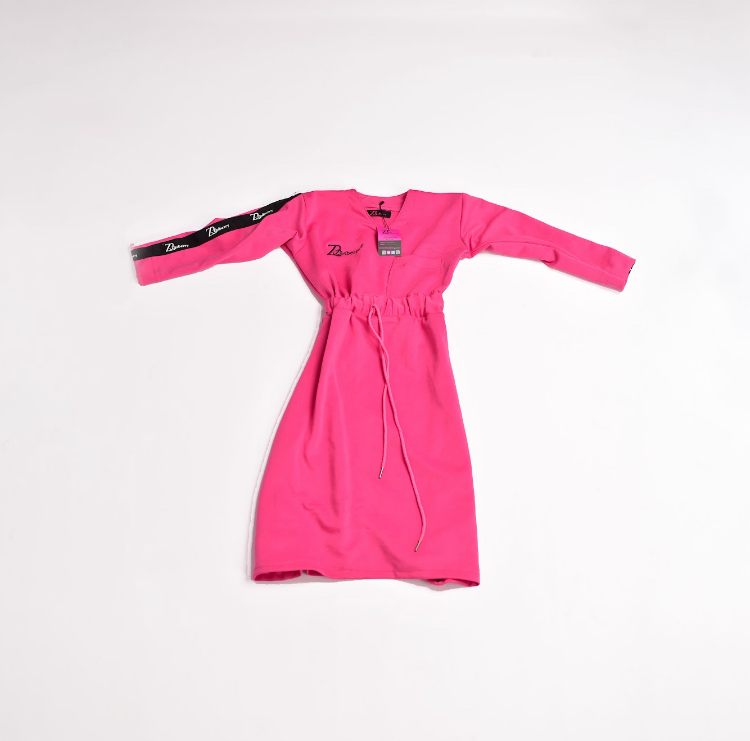 Zasberry Baby Girl Pink Luxe Drawstring Dress- Long Sleeve Casual Chic Outfit