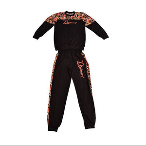 Men’s Zasberry Black Floral Panel Tracksuit – Sweatshirt &amp; Jogger Set