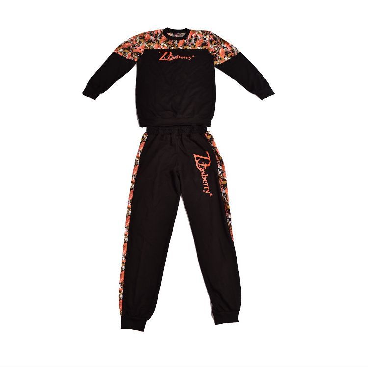 Men’s Zasberry Black Floral Panel Tracksuit – Sweatshirt &amp; Jogger Set