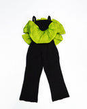 Zasberry Luxury Black Synthetic Crepe/Lemon Green Silk Jumpsuits