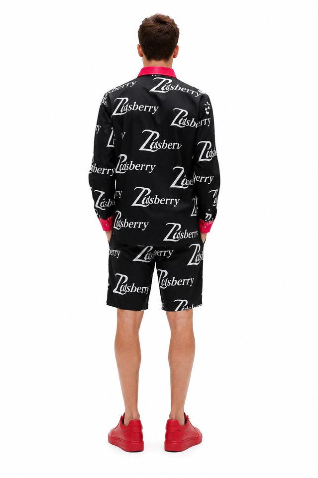 Zasberry Signature Monogram Silk Shirt &amp; Shorts Set
