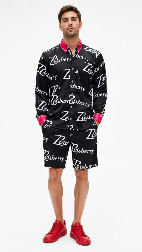 Zasberry Signature Monogram Silk Shirt &amp; Shorts Set