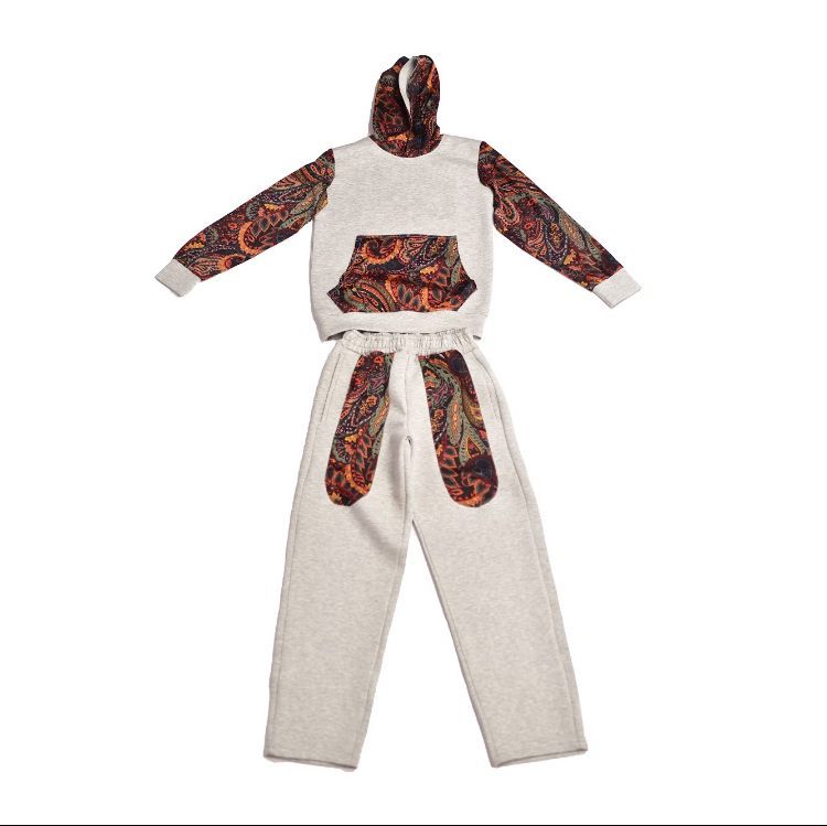 Men’s Grey Paisley Hoodie &amp; Jogger Set – Premium Streetwear Tracksuit