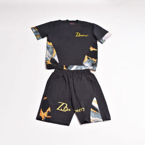 Men’s Zasberry Black Marble Print T-Shirt &amp; Shorts Set – Premium Streetwear Outfit