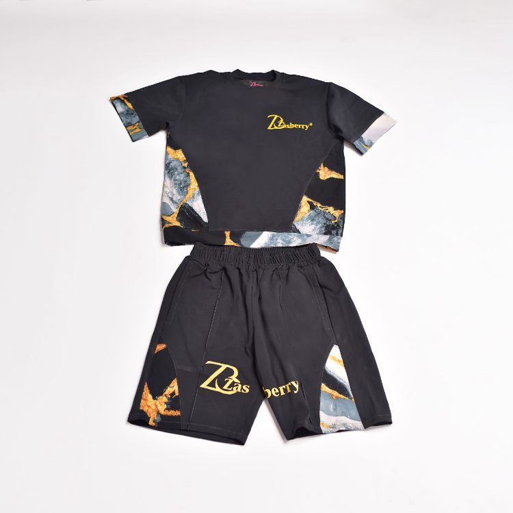 Men’s Zasberry Black Marble Print T-Shirt &amp; Shorts Set – Premium Streetwear Outfit