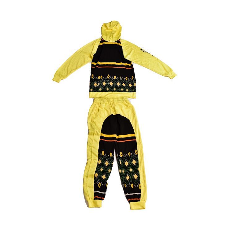 Men’s Yellow &amp; Black Patterned Hoodie Tracksuit – Two-Piece Streetwear Set
