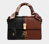 Zasberry® Signature Luxe Colorblock Top Handle Me – Black &amp; Cognac Leather
