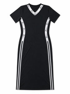 Zasberry® Signature Contour Midi Dress – Black &amp; White Luxury Stretch Knit