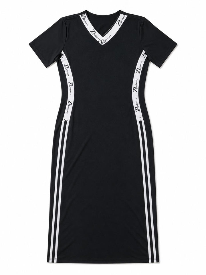 Zasberry® Signature Contour Midi Dress – Black &amp; White Luxury Stretch Knit