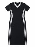 Zasberry® Signature Contour Midi Dress – Black &amp; White Luxury Stretch Knit