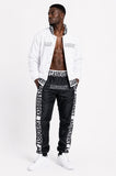Zasberry Signature Varsity Tracksuit – White Bomber Jacket &amp; Black Nylon Designer Set