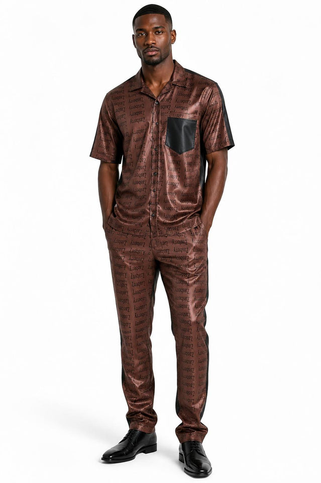 Zasberry Signature Brown Monogram Leather Two-Piece Set