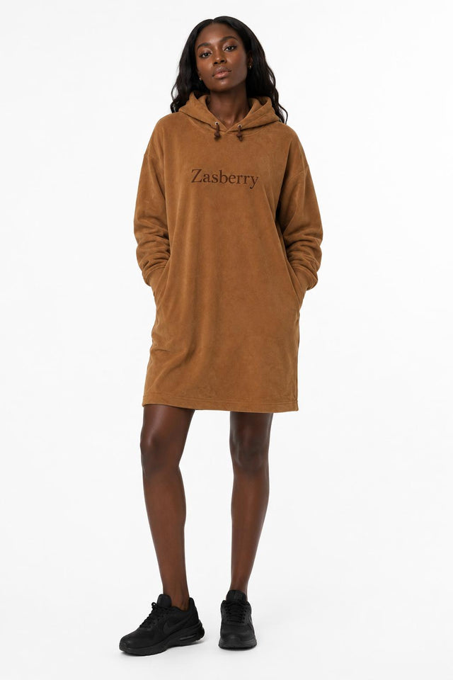 Zasberry Luxe Plush Hoodie Dress – Coffee Brown Edition