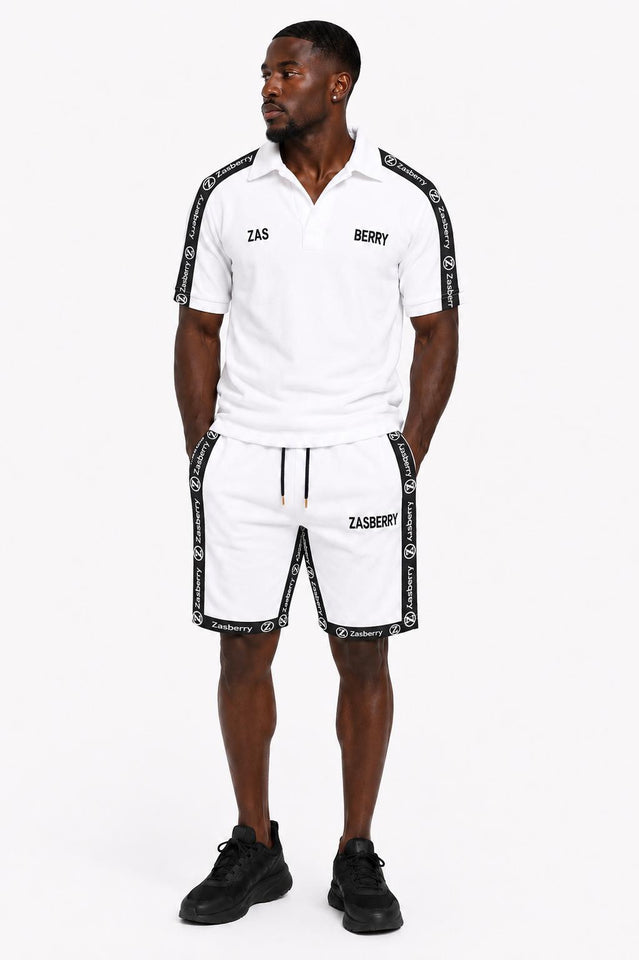 Zasberry Signature Luxe Cotton Polo &amp; Shorts Set – White Edition