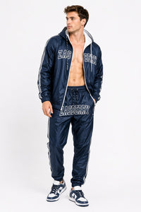 Zasberry Midnight Navy Hooded Tracksuit – Premium Designer Nylon Two-Piece Set