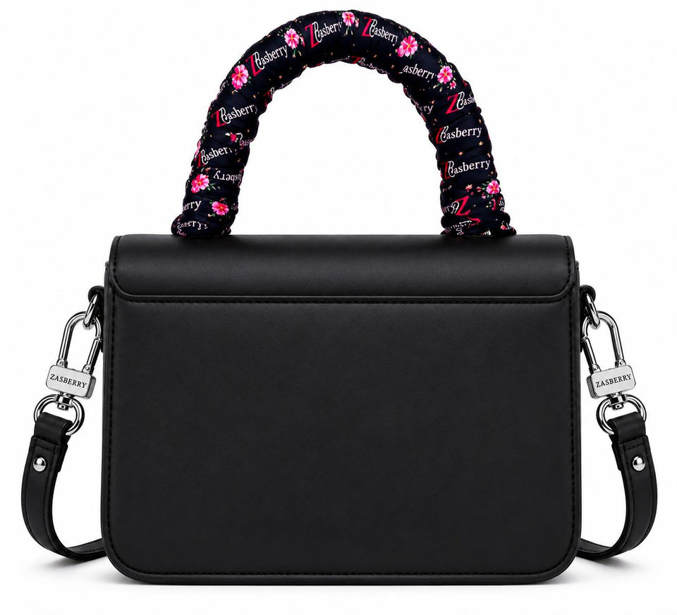 Zasberry® Noir Silk-Twist Top Handle Leather Handbag