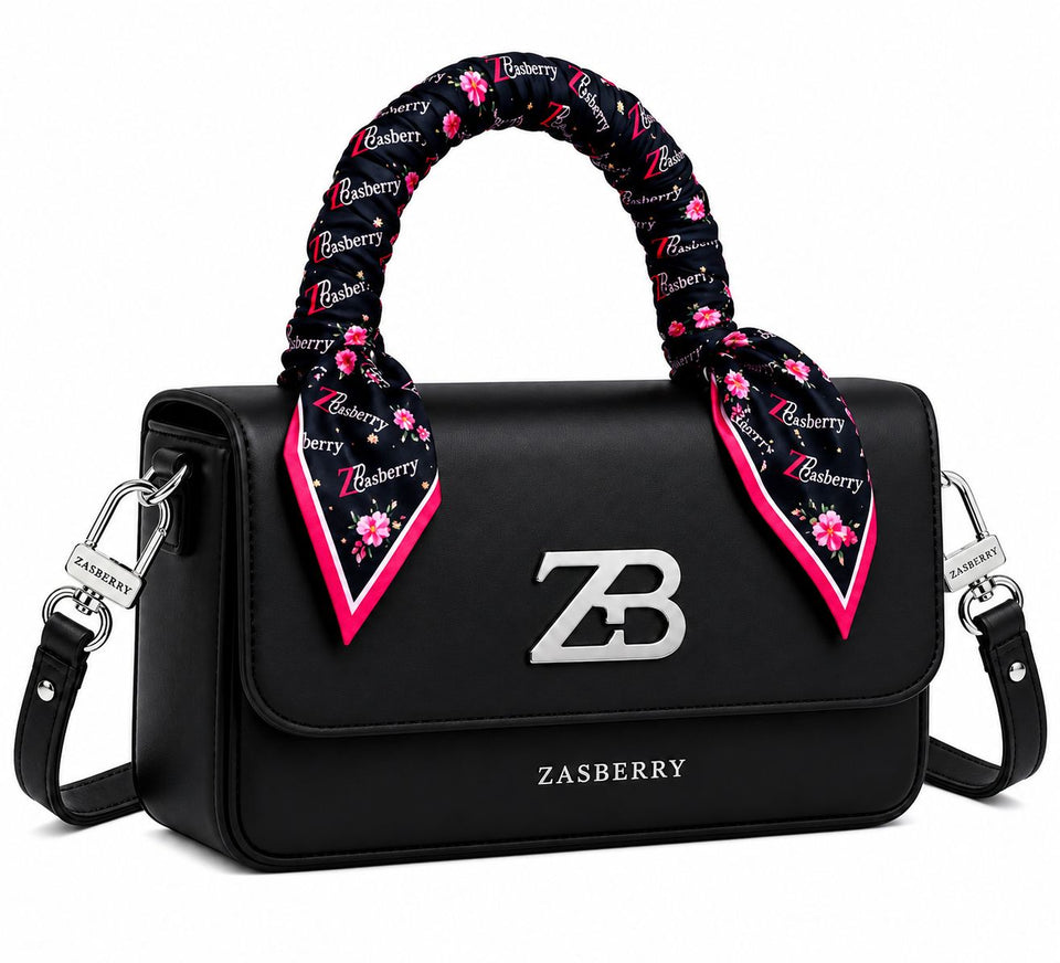 Zasberry® Noir Silk-Twist Top Handle Leather Handbag