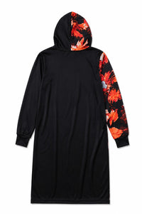 Zasberry Luxe Floral Colorblock Hooded Midi Dress