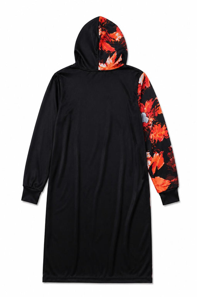 Zasberry Luxe Floral Colorblock Hooded Midi Dress