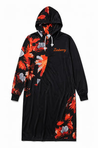 Zasberry Luxe Floral Colorblock Hooded Midi Dress