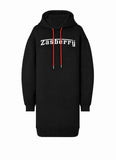 Zasberry Signature Luxe Hoodie Dress – Black with Red Drawstrings