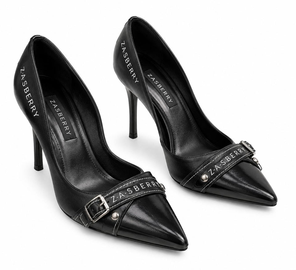 Zasberry® Noir Signature Buckle Stiletto Pumps