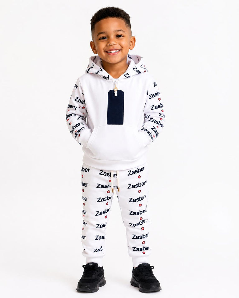 Zasberry Signature Kids Luxe Hoodie &amp; Jogger Set – White Edition