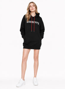 Zasberry Signature Luxe Hoodie Dress – Black with Red Drawstrings
