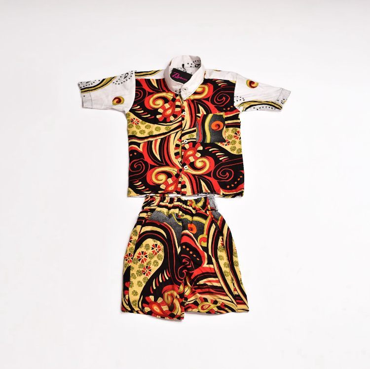 Zasberry Baby Boys Retro Swirl Print Shirt &amp; Shorts Set – Vibrant Two-Piece Outfit