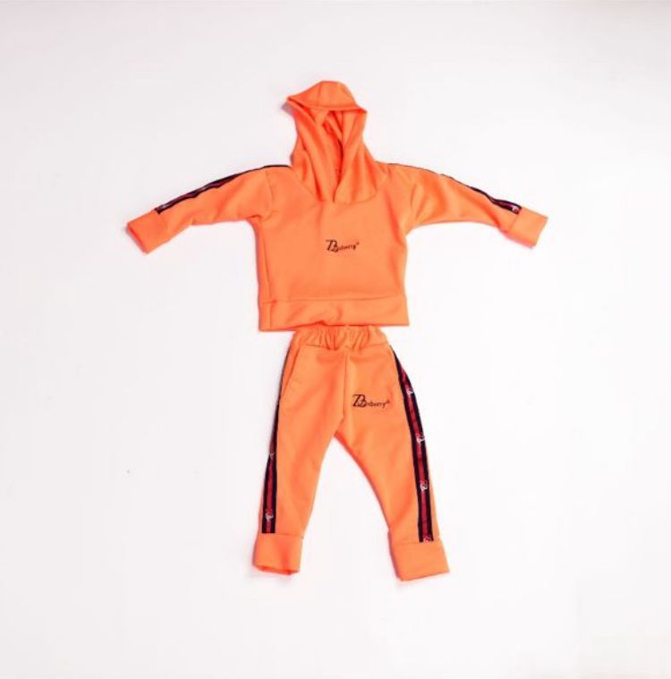 Zasberry Baby Girl Neon Orange Hoodie &amp; Jogger Set – Sporty Two-Piece Outfit