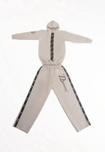 Zasberry Signature Logo Tape Hooded Tracksuit-Light Grey Set