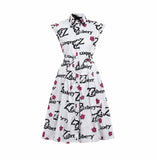 Zasberry Signature Silk Print Midi Gown – White Floral Monogram Edition